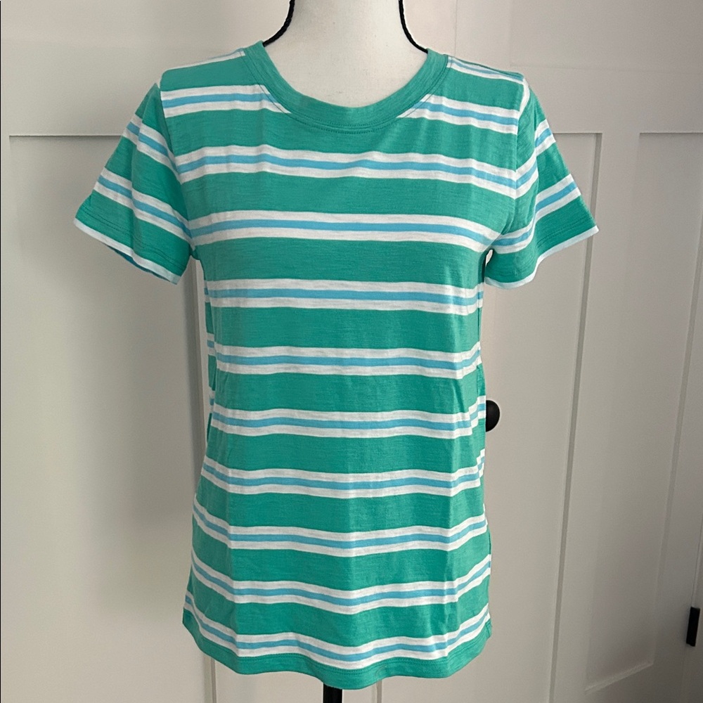 JCrew Factory Green and White Striped Girlfriend T-Shirt. NWT